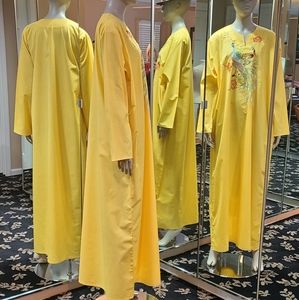 Long  Boho Yellow Peacock Cotton Gown